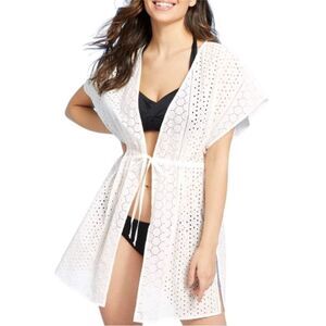 Kona Sol White Eyelet Swim Cover-Up. Size S/M